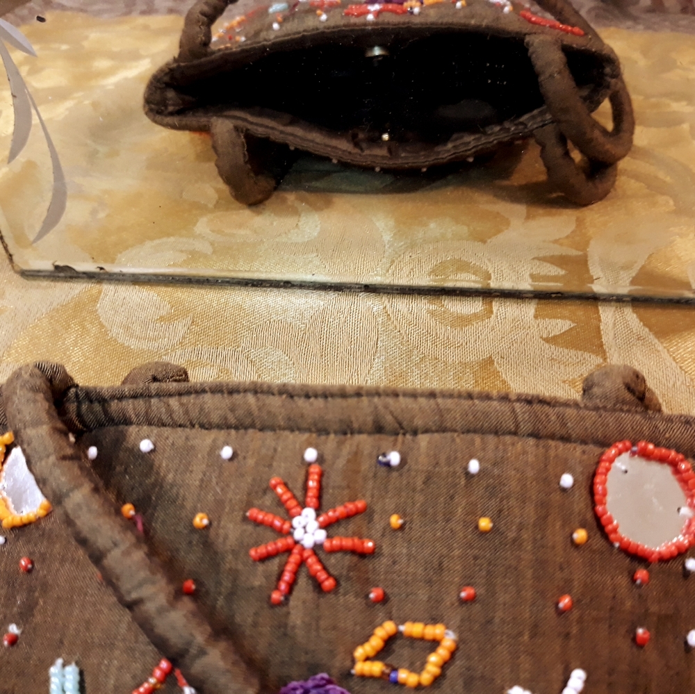 Artsy Boho Floral Beaded Brown Fabric Handbag - Picture 6 of 8